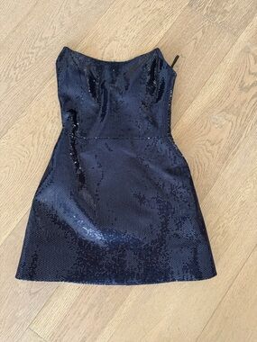 Strapless Navy Sequin Cocktail Dress